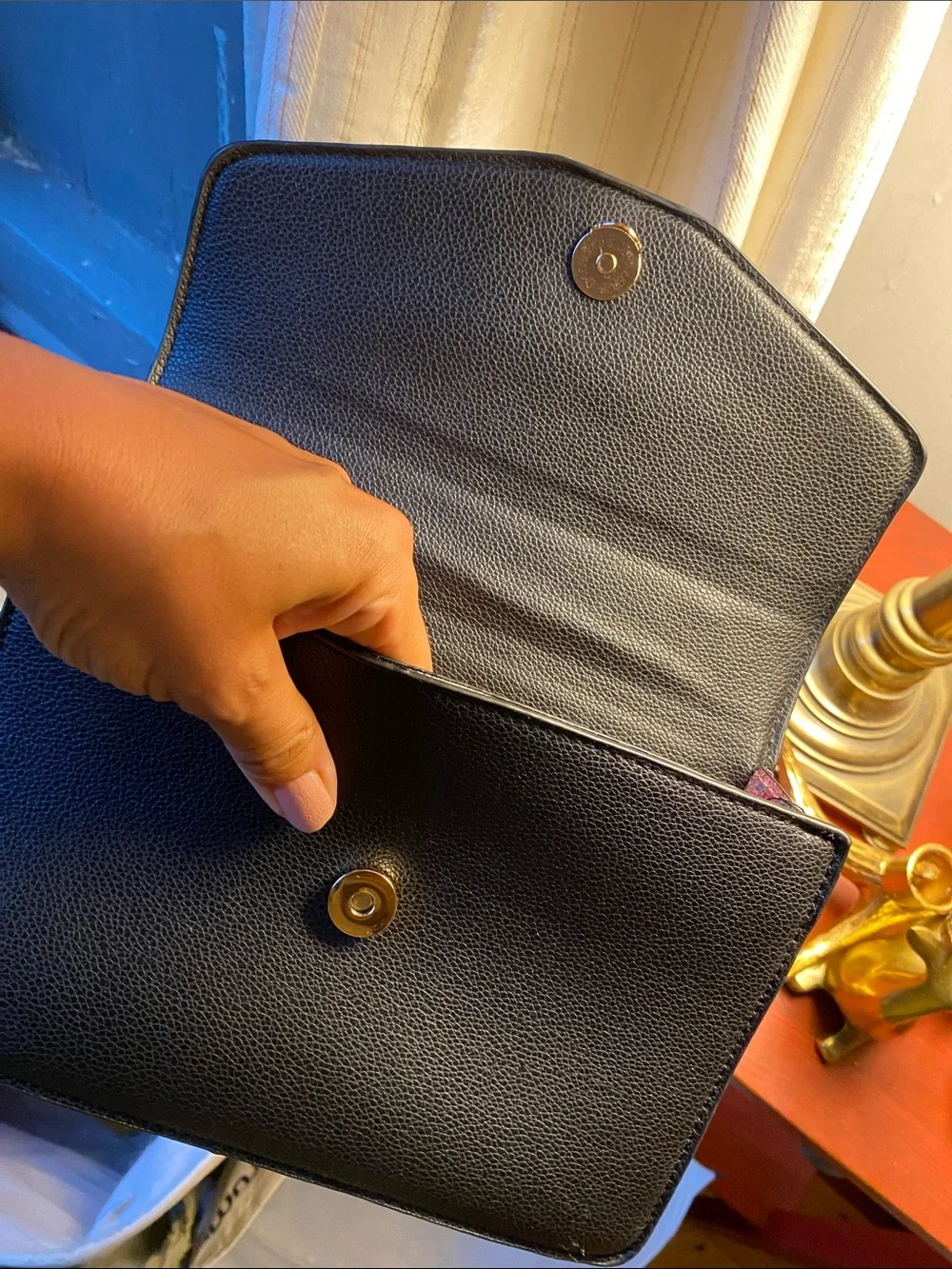 Women's Black Leather Top-Handle Crossbody Bag with Gold Padlock